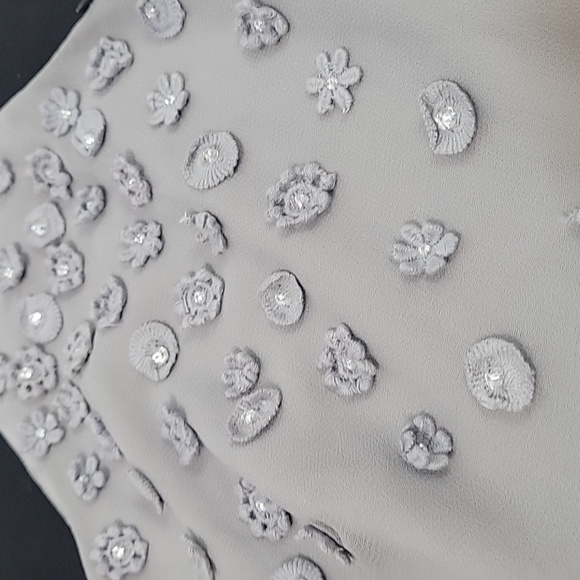 Ann Taylor gray one shoulder embellished rhinestone chiffon top - Picture 3 of 11
